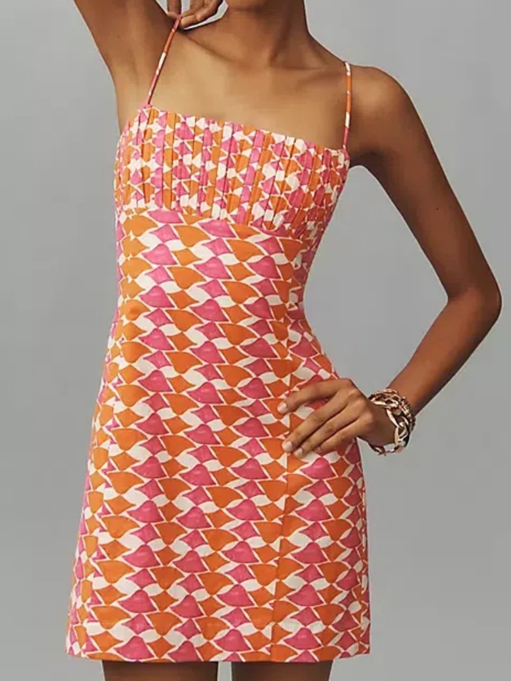 Maeve by Anthropologie Pink and Orange Patterned Mini Dress